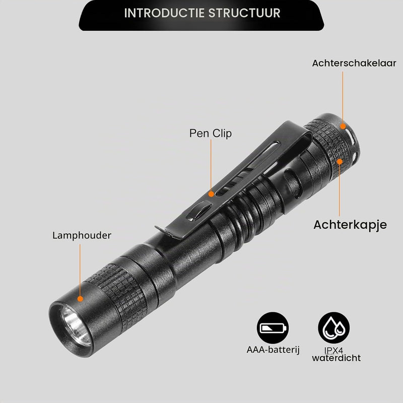 Załaduj obraz do przeglądarki galerii, Mini LED zaklamp met clip 91 mm zwart – aluminium penlight – camping en outdoor accessoires

