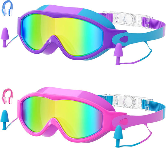 Lunettes de natation pour enfants, lot de 2, de 6 à 14 ans, avec traitement antibuée et protection UV – équipement de natation – masques de plongée
