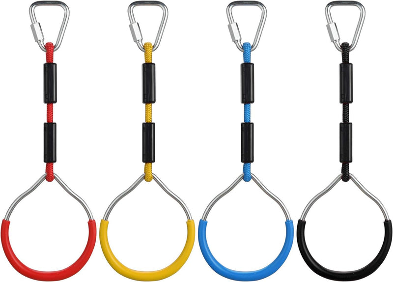Chargez l'image dans la visionneuse de la galerie, Klimringen voor kinderen 4 stuks met ophanghaken tot 120 kg – gymnastiekringen – ninja parcours accessoires
