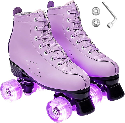 ERNAN Rolschaatsen met 4 wielen, parallelle skates met lichtgevende wielen, klassieke high-top, rolschaatsen voor volwassenen, meisjes, kinderen, beginners, maat 37-43