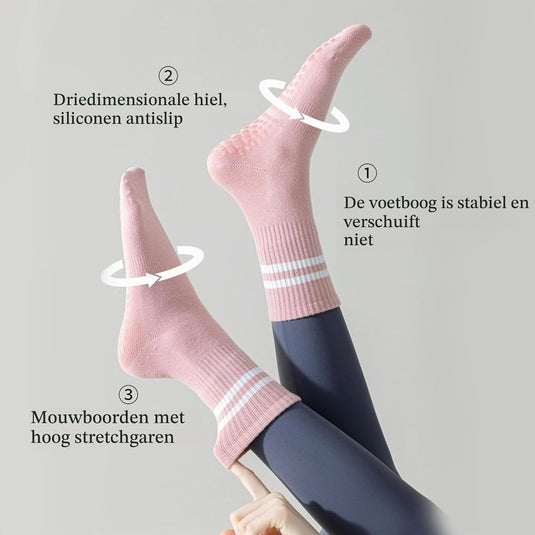 Antislip sokken dames 4 paar maat 35-40 met siliconen grip – yoga pilates trampoline sokken