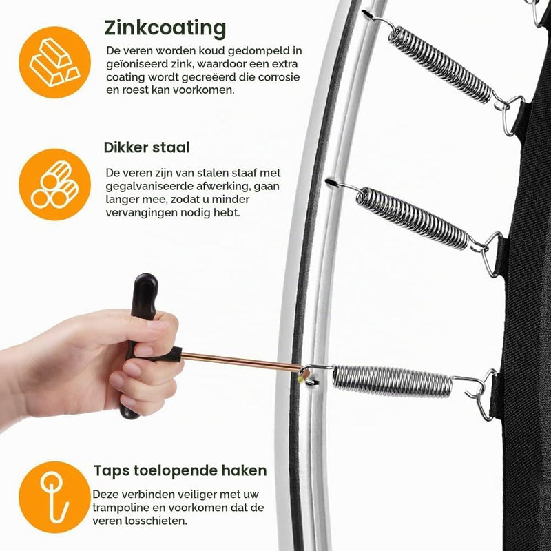 Załaduj obraz do przeglądarki galerii, Trampolineveren 8 stuks 140 mm met 2 T-haken – vervangingsveren – trampoline accessoires
