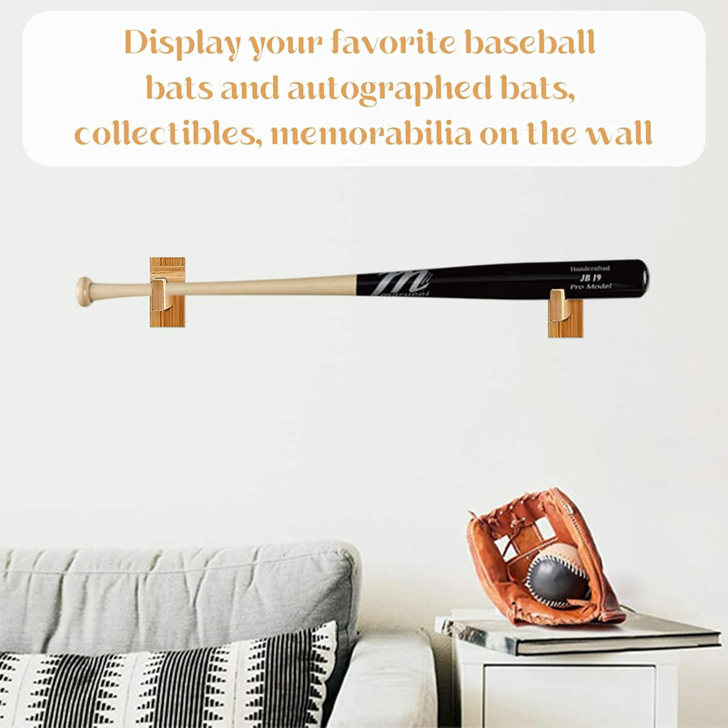 Load image into Gallery viewer, 2 pieces baseball bat holder, horizontally displayed, handmade solid wood baseball bat holder with felt lining and racket wall mount
