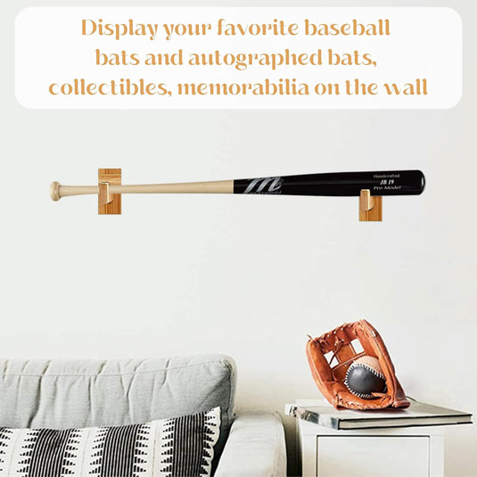 2 pieces baseball bat holder, horizontally displayed, handmade solid wood baseball bat holder with felt lining and racket wall mount
