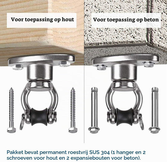 Plafond ophangbeugel van roestvrij staal met gesloten U-ring voor schommels en hangmatten – plafondhaak – bokszakbevestiging