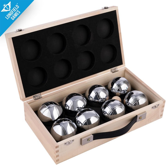 Engelhart - 010206 - Petanque ballen set (8 bouleballen) luxe petanque spellen - boules set in houten kist, 8 stuks - Jeu de boules -