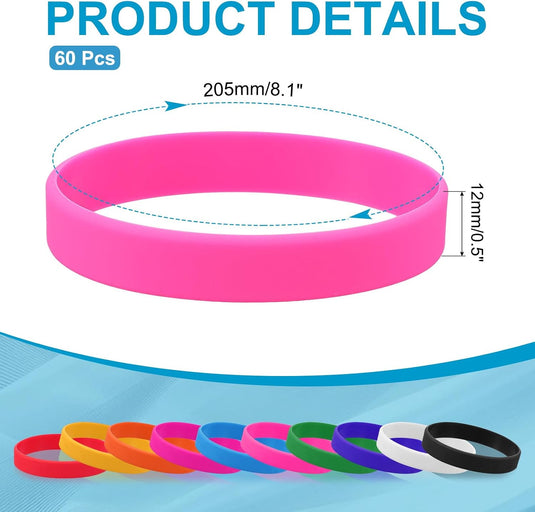 Siliconen sport polsbandjes 205x12 mm (60 stuks) - Elastische rubberen armbanden - Event & sportpolsbandjes