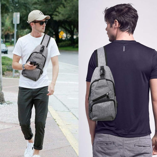 flintronic Sling Bag met USB-Oplading, Borsttas met Verstelbare Riem, Multi-Pocket Crossbody Borst Tas, Wandelen Casual Outdoor Borstzak voor Heren