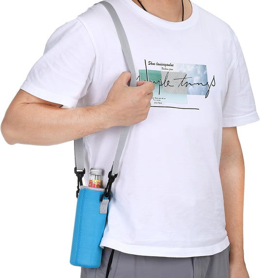 Neopreen waterfles sling bag 66x185 mm - Geïsoleerde flessenhouder met verstelbare schouderriem - Waterfles draagtas kamperen & wandelen