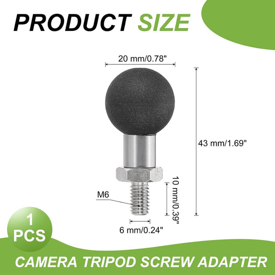 Kogeladapter 1 inch met M6 schroefdraad van roestvrij staal – ball mount adapter – camera accessoires