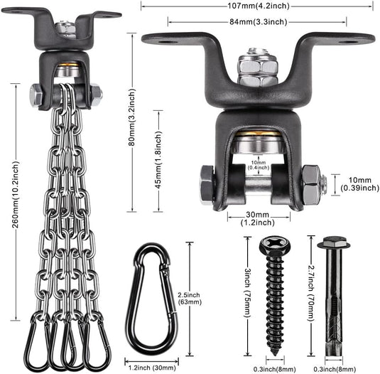 Kit de suspension pour sac de frappe avec support de plafond pivotant à 360 degrés et 4 chaînes – support pour sac de frappe – suspension d’entraînement