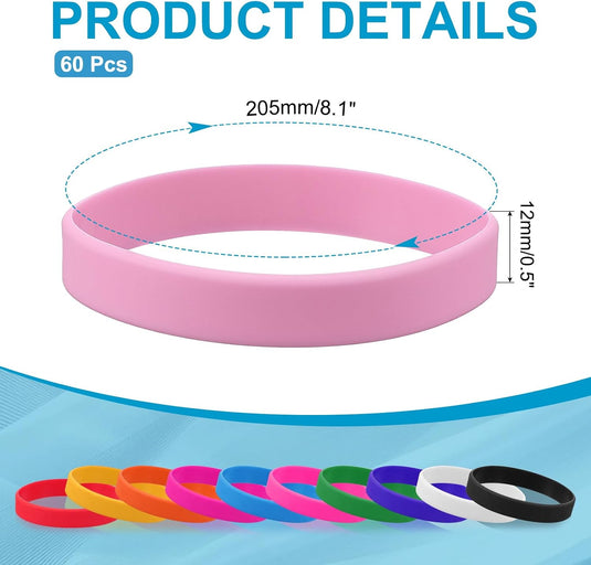 Siliconen sport polsbandjes 205x12 mm (60 stuks) - Elastische rubberen armbanden - Event & sportpolsbandjes