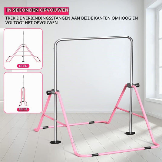 Opvouwbare gymnastiekstang voor kinderen met verstelbare hoogte en mat – turnrek – trainingsstang