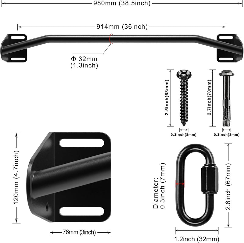 Laad afbeelding in Galerijviewer, Heavy-duty optrekstang voor wand en balk tot 227 kg met accessoireringen – pull-up bar – krachttraining
