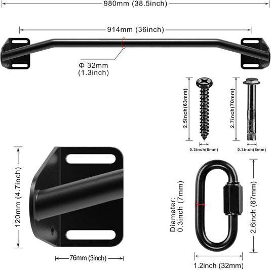 Heavy-duty optrekstang voor wand en balk tot 227 kg met accessoireringen – pull-up bar – krachttraining
