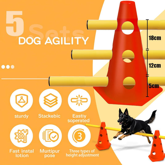 Agility hindernisset met 10 kegels en 5 verstelbare stangen oranje – hondentraining – sporthorden