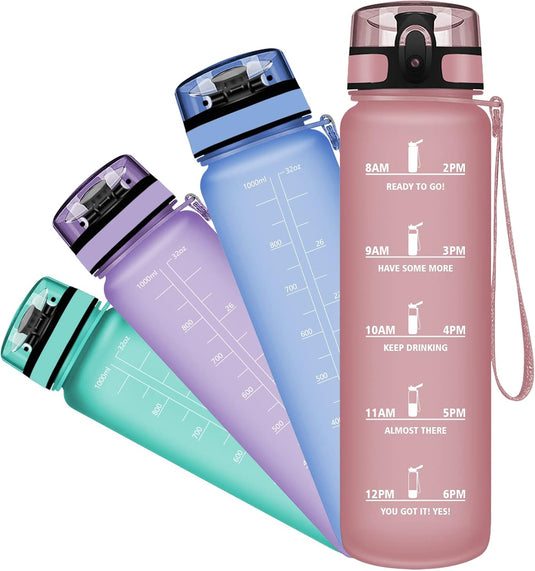 Grsta 1 Liter BPA Free Tritan Water Bottle - Flip Top, Lanyard Strap - School, Gym, Yoga, Travel, Outdoor