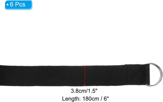 Yogariemen 6 stuks 180 x 3,8 cm van katoen met D-ring bruin – stretchbanden – yoga pilates accessoires