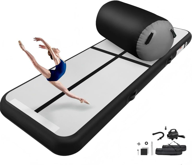 Laden Sie das Bild in Galerie -Viewer, Opblaasbare airtrack 3 m met air roller en luchtpomp – turnmat voor gymnastiek, tumbling, yoga en thuistraining
