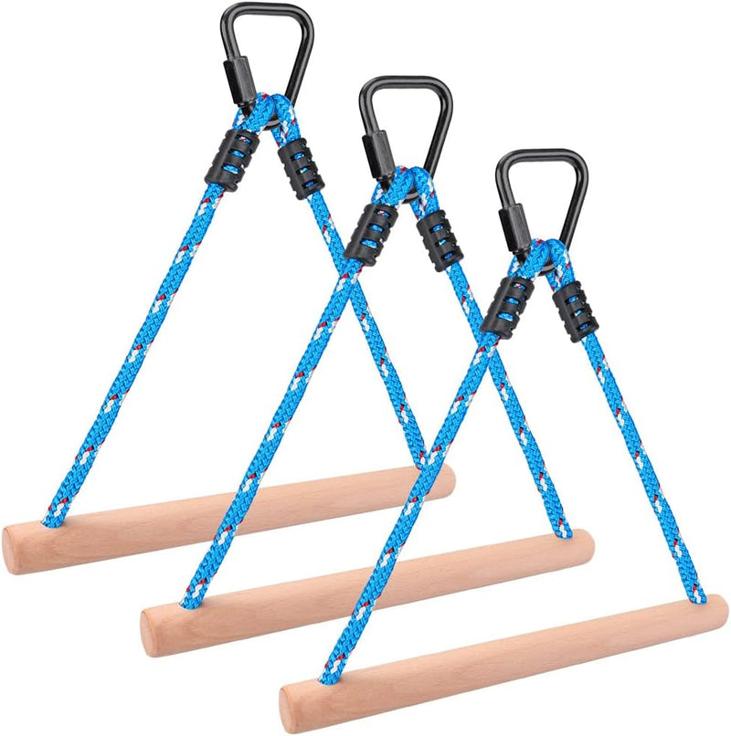 Carica l’immagine nel visualizzatore della galleria, Aste sospese in legno, 2 pezzi da 35 cm, con corde di sospensione e moschettoni – percorso ninja – accessori per arrampicata
