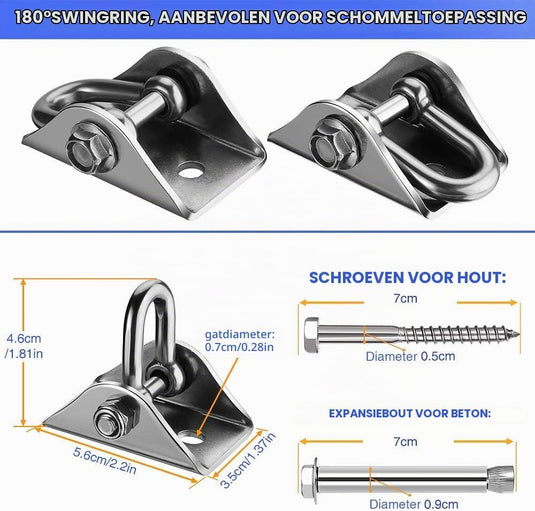 Schommelhaken 2 stuks 360° draaibaar van roestvrij staal tot 400 kg – ophanghaken – schommel accessoires