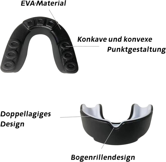 Tandbescherming, 2 stuks mondbescherming, boxen, sportmondbescherming, voor vechtsport, boksen, taekwondo, hockey, sport, tandbescherming, draagbare beschermdoos, volwassenen, zwart-wit