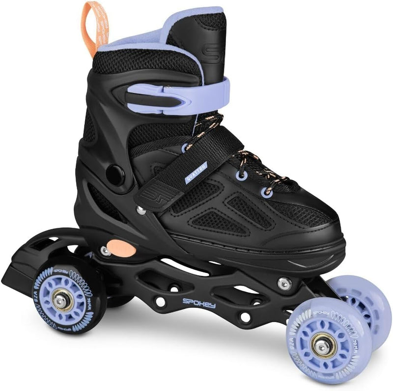 Load image into Gallery viewer, Verstelbare 4-in-1 skates voor kinderen – inline rolschaatsen triskates en schaatsen – zwart paars
