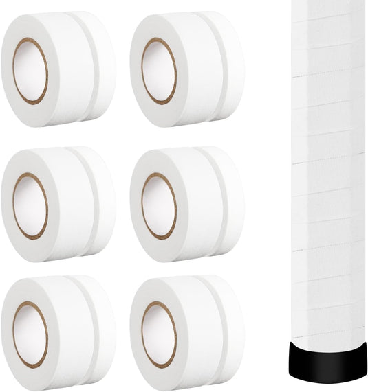 PEUTIER 12pcs Lacrosse Stick Tapes, Cotton Lacrosse Tape 1in and 1/2in Non-Precut Hockey Stick Grip Tapes Sweat-Absorbent Lacrosse Stick Grip Tape for Lacrosse Golf Baseball Bats White Bar Cloth Tape