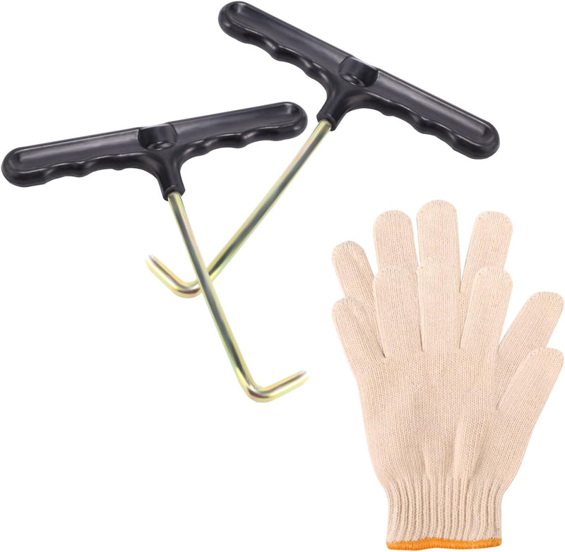 Laad afbeelding in Galerijviewer, Trampoline veertrekkers 2 stuks met antislip handschoenen – T-haak veerspanner – trampoline gereedschap
