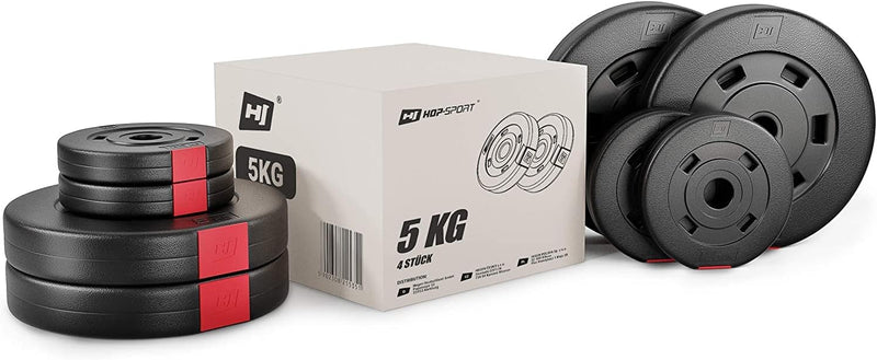Load image into Gallery viewer, Hop-Sport Halterset 45 kg 1 x Lange Halterstang, 1 x Curl Stang, 2 x Korte Halters, Gewichten 2 x 5 kg / 4 x 2,5 kg / 6 x 1,25 kg
