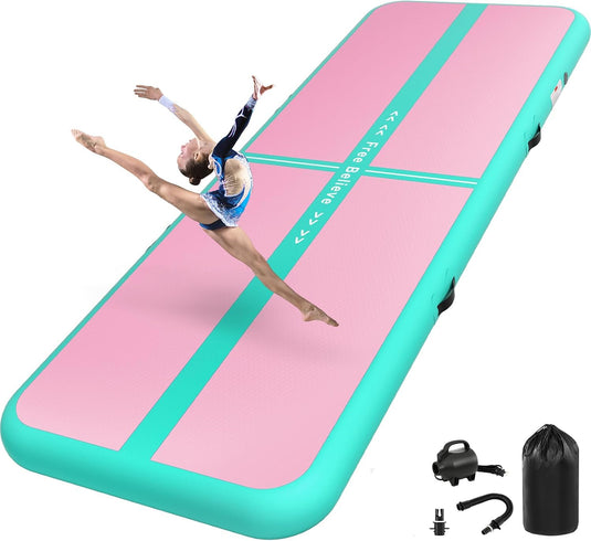 Opblaasbare turnmat 2-6 m – 10/15 cm dik – gymnastiekmat met 600W elektrische pomp – voor fitness, yoga en thuis