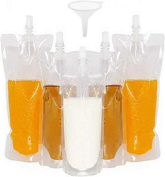 50 Dranken zakken, transparante smoothie zak container, zware hand-held lek-proof en verzegelbare drankzak, 238.1 g voor bevroren sap drankflessen, een plastic trechter (250ml)