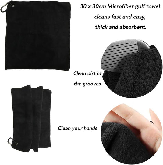 Golfreinigingsset met handdoek, borstel en divottool – 4-delig