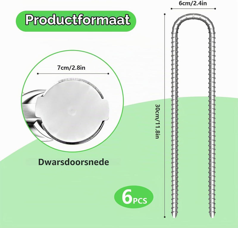 Chargez l'image dans la visionneuse de la galerie, Grondankers 6 stuks 30 cm U-vorm met schroefdraad – trampoline haringen – stormankers
