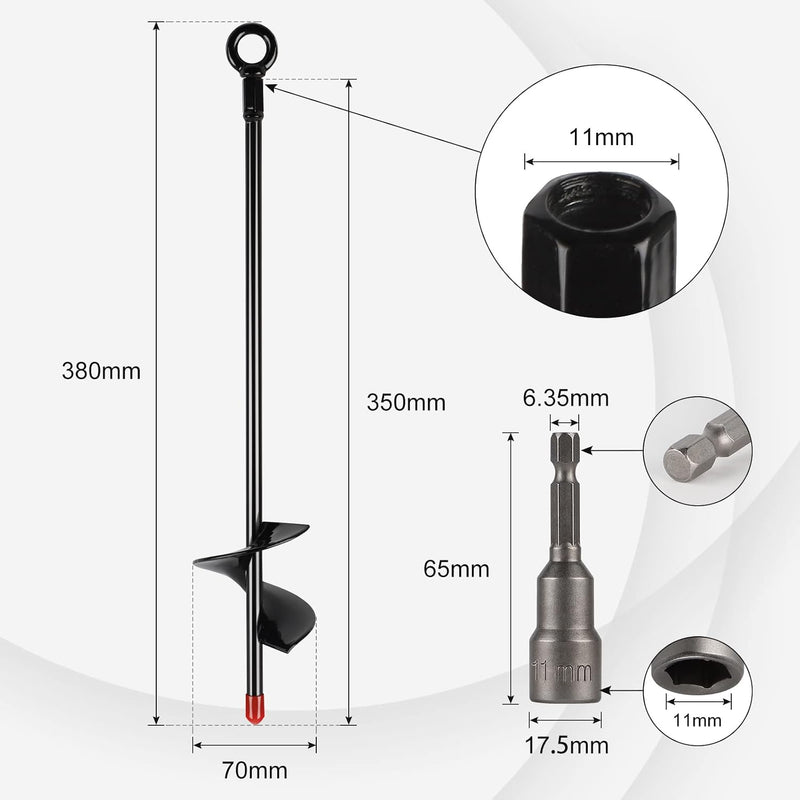 Laad afbeelding in Galerijviewer, Grondankers 4 stuks 38 cm heavy duty met booradapter – trampoline ankers – stormankers
