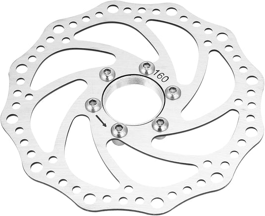 Fahrrad-Bremsscheibe, 160 mm, aus Edelstahl mit Flanschadapter und 6 Befestigungsschrauben – Bremsrotor – Scheibenbremsenteile