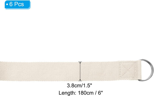 Yogariemen 6 stuks 180 x 3,8 cm van katoen met D-ring bruin – stretchbanden – yoga pilates accessoires