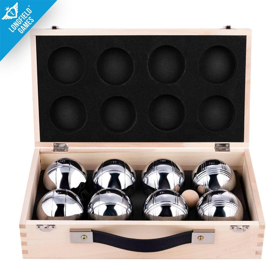 Engelhart - 010206 - Petanque ballen set (8 bouleballen) luxe petanque spellen - boules set in houten kist, 8 stuks - Jeu de boules -