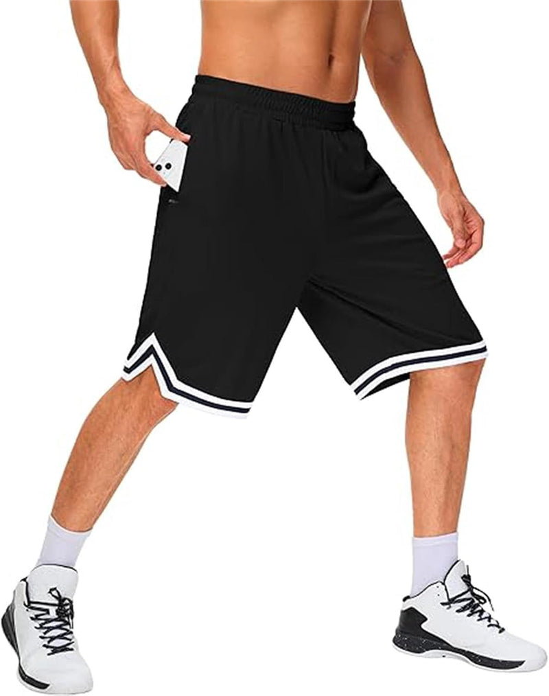 Laden Sie das Bild in Galerie -Viewer, Lange basketbalshort heren van ademend mesh met ritszak – sportshort – fitness broek
