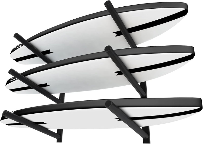 Laden Sie das Bild in Galerie -Viewer, Surfboard wandrek voor 3 boards van staal met schuimbescherming – SUP longboard surfplank houder
