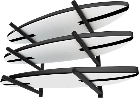Surfboard wandrek voor 3 boards van staal met schuimbescherming – SUP longboard surfplank houder