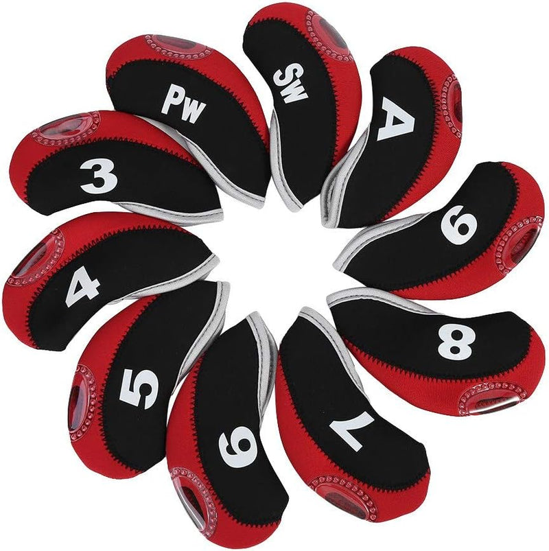 Laad afbeelding in Galerijviewer, 10 stuks Golfclubhoofd, Golfclub Putter-hoofdbedekking, Golfkap, Golfkophoes, IJzerafdekking, Golf met cijfers (rood)
