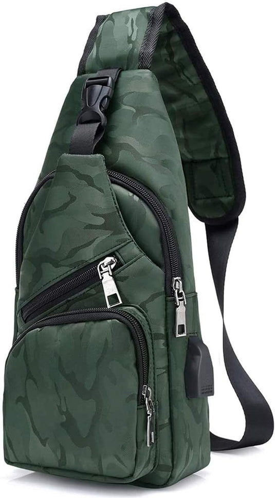 flintronic Sling Bag met USB-Oplading, Borsttas met Verstelbare Riem, Multi-Pocket Crossbody Borst Tas, Wandelen Casual Outdoor Borstzak voor Heren