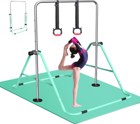 Opvouwbare gymnastiekstang voor kinderen met verstelbare hoogte en mat – turnrek – trainingsstang