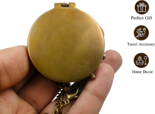 Messing Pocket Kompas Handgemaakte Volledig Functionele Antieke Nautisch Steampunk Kompas, Graveerbaar Met Lederen Case.