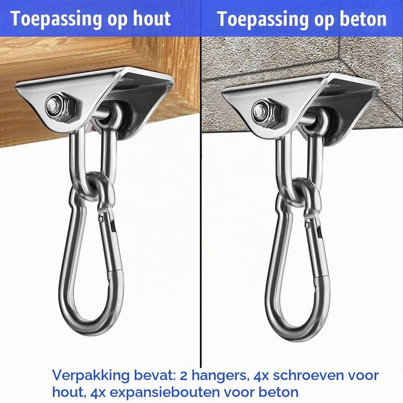 Laden Sie das Bild in Galerie -Viewer, Schommelhaken 2 stuks 360° draaibaar van roestvrij staal tot 400 kg – ophanghaken – schommel accessoires
