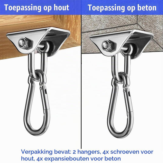 Schommelhaken 2 stuks 360° draaibaar van roestvrij staal tot 400 kg – ophanghaken – schommel accessoires