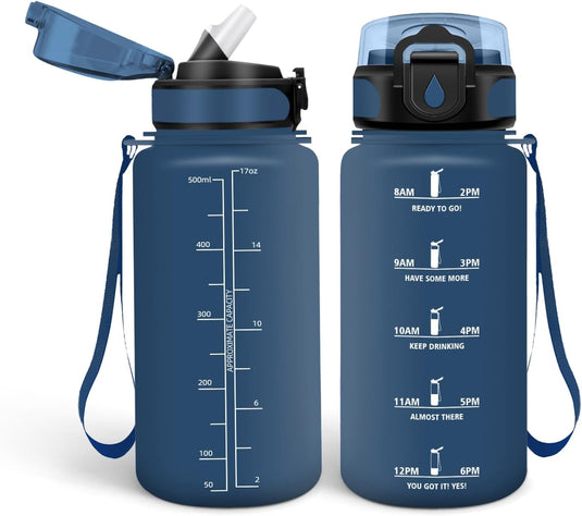 HoneyHolly 500 ml Leak-Proof BPA-Free Motivational Water Bottle with Straw, Sports, Travel, Outdoor Activities