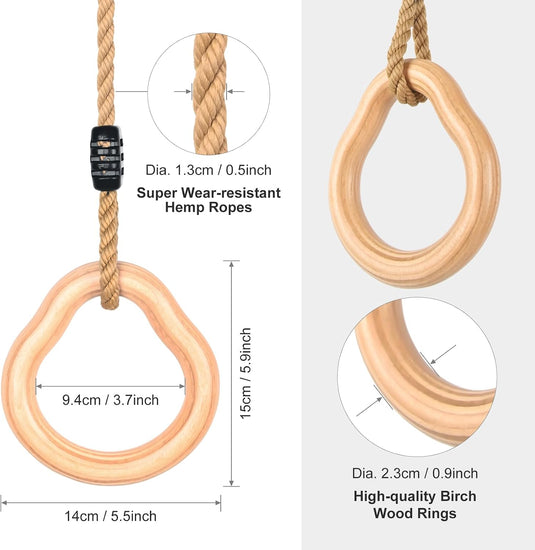 Trapèze pour enfants avec barre de gymnastique en bois et anneaux – jouet de gymnastique – balançoire à grimper