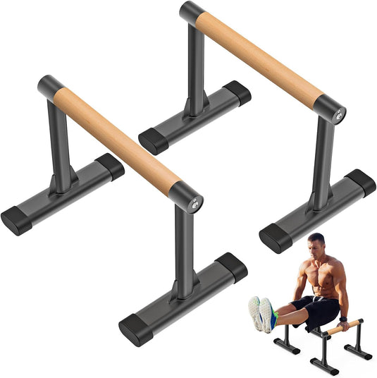 Parallettes met beukenhouten handgrepen en stalen frame tot 272 kg – push-up bars – calisthenics